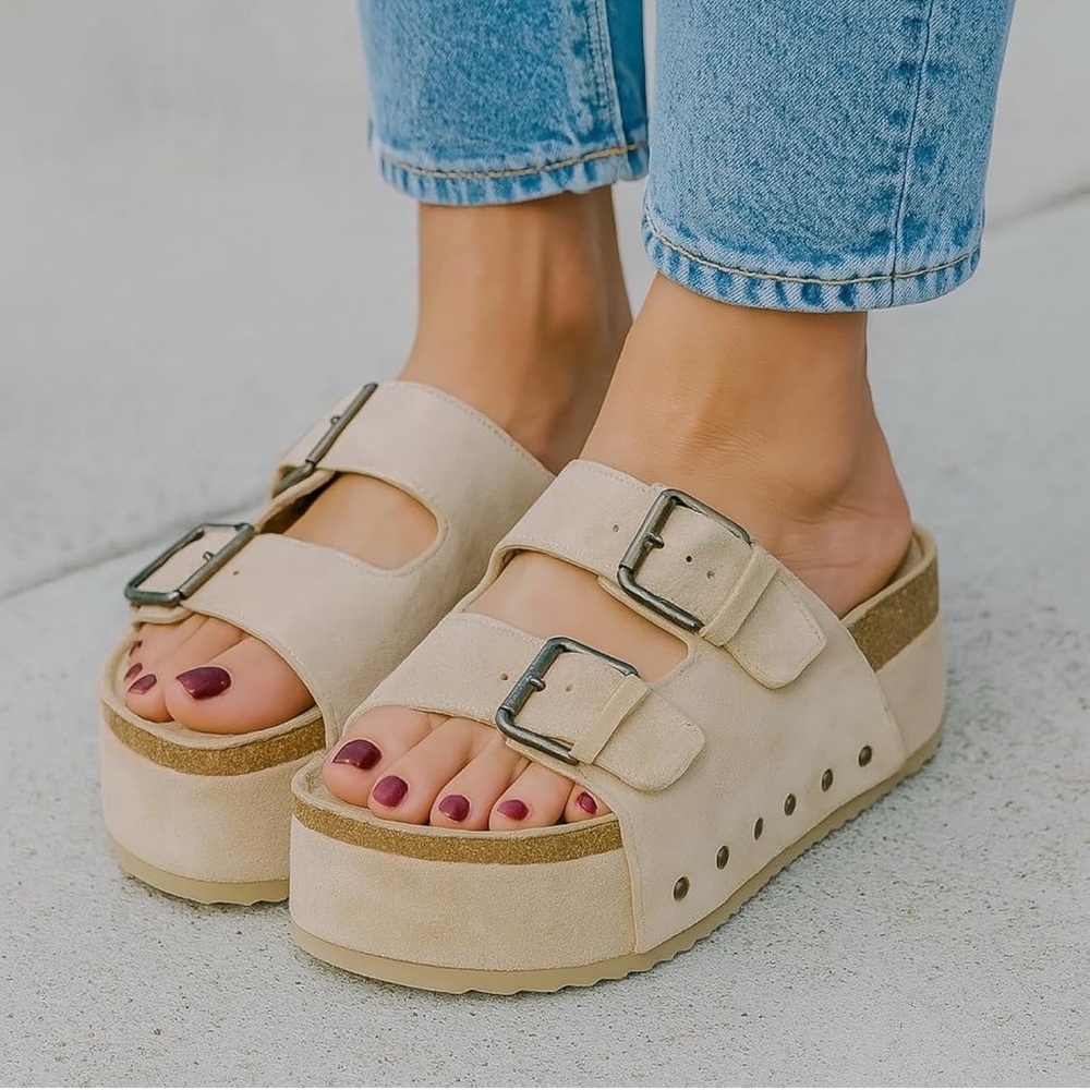 Women's Cream Platform Sandals